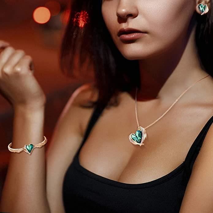 Collier Et Boucles D'oreilles Femme - Bijoux Mode Argenté Avec Aquamarine - Cadeau Idéal