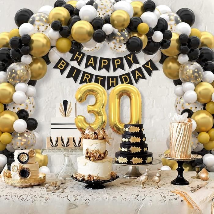 Ballon anniversaire 30 ans Or et Noir - Decoration de fête - Badaboum