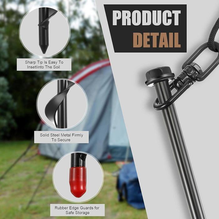 Kit De 4 Ancrages Au Sol Spirales - Pour Trampoline, Tentes, Auvents, Balançoires - Avec Adaptateur Pour Perceuse