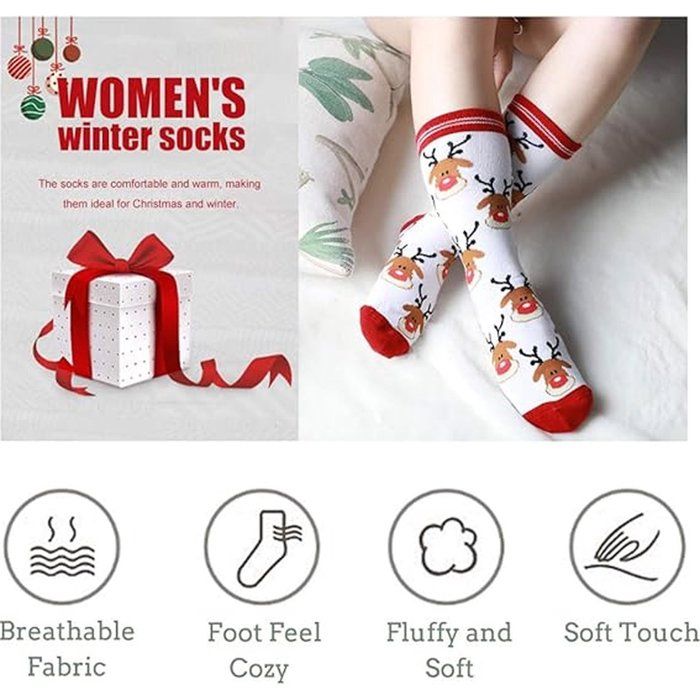 Lot Chaussettes Festives Taille Unique Chaussettes Noël Focenat Lot 4 Paires - Motifs Rennes Flocons Taille Unique 32-38 Chaussettes Hiver Festives