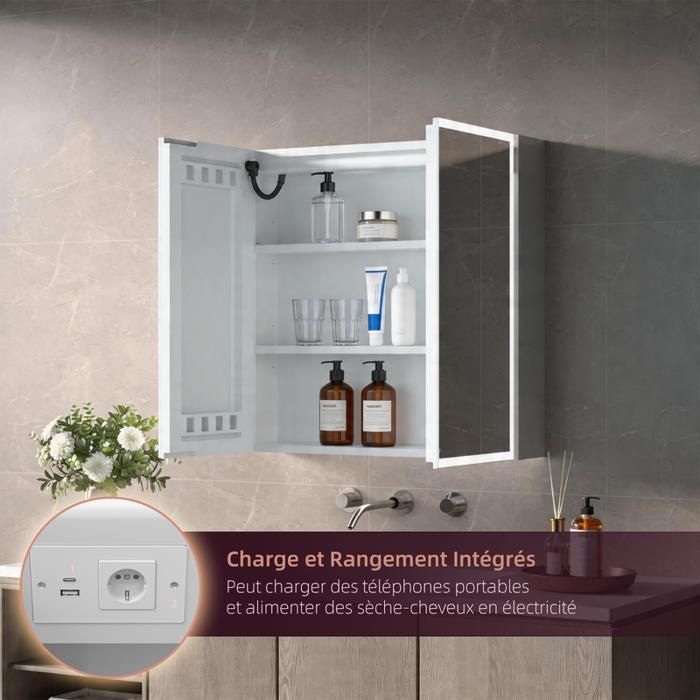 Miroir De Salle De Bain Lumineux AquaWise - Anti-buée, LED Réglable 3 Couleurs, Mémoire, étanche IP73, écologique Et Facile à Installer