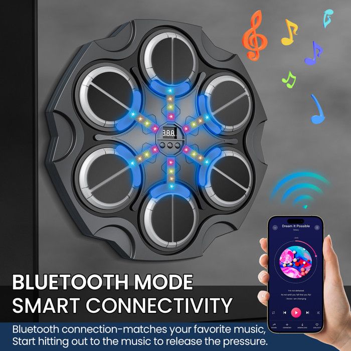 Machine De Boxe Musicale Avec Bluetooth Et LED – 6 Vitesses, 2000mAh, Installation Murale