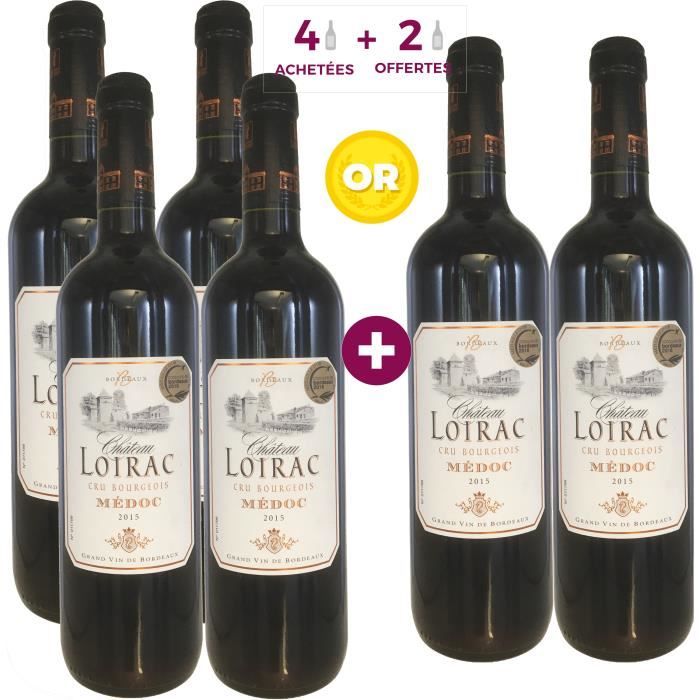4 ACHETEES + 2 OFFERTES Château Loirac 2015 Médoc Cru Bourgeois - Vin rouge de Bordeaux