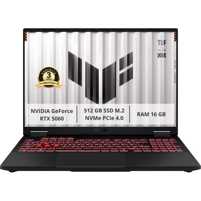 PC Portable Gamer ASUS TUF Gaming A16 TUF608 : Win 11 16 WUXGA RTX 5060 8Go AMD Ryzen 7 260 RAM SSD
