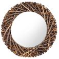 Miroir Mural Miroir Rond Teck avec crochet de montage - Ø60 cm - Miroir Maquillage Décor pour Salle de bain, Salon, Chambre-0