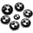 KIT 7 Badge LOGO Embleme BMW Noir Gris Capot 82mm + Coffre 74mm +Volant + 4 centre de roue-0