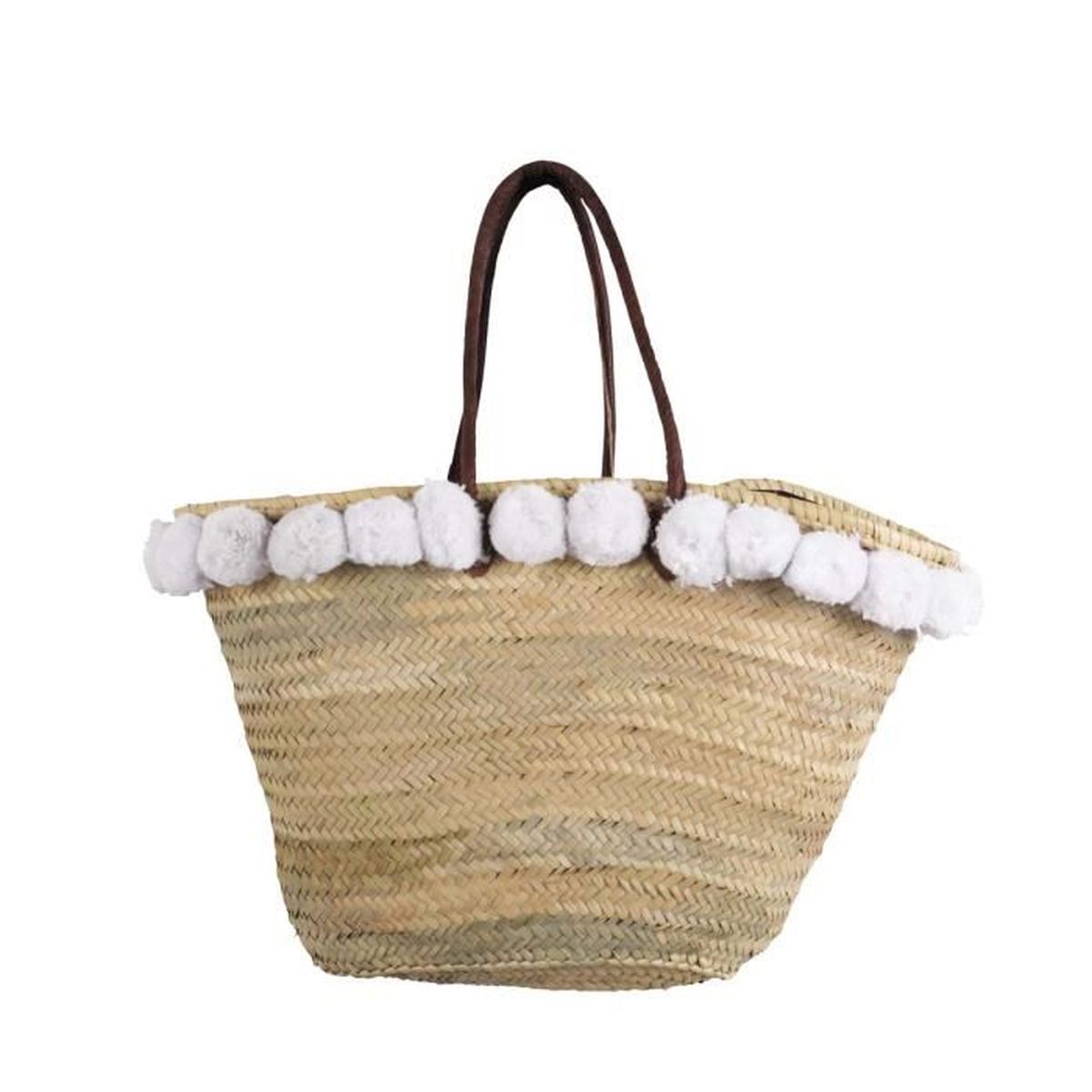 Panier De Plage En Osier Avec Pompons Blancs U Blanc Achat