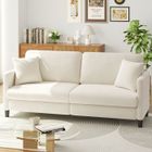 DRIPEX Canapé 3 Places en Velours Teddy Beige pour salon,Canapé Moderne Scandinave avec trois coussins,pieds en bois,193×78×85CM