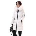 LEOCLOTHO Doudoune Femme Casual a Capuche Manches Longues Manteaux Chic Couleur Unie Slim Mi-Longue Chaude Hiver Veste avec Poches - Blanc