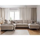 BESTMOBILIER Lilly - Canapé panoramique d'angle gauche - 7 places - convertible avec coffre - en velours côtelé - Beige