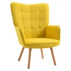 HOMCOM Fauteuil Relax Fauteuil scandinave Fauteil de salon chambre Dossier capitonné piètement en Bois revêtement Lin Jaune