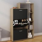 IDMARKET Meuble à chaussures 18 paires KLARK imitation hêtre 3 portes noires avec étagère