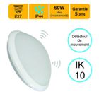 LUTECE Applique d'exterieur Hublot E27 à detecteur HF (mouvements et crépusculaire) rond IP44 IK10 - garantie 5 ans