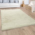 Paco Home Tapis Shaggy Tapis De Salon Fausse Fourrure Poil Long Monochrome Jaunâtre-Blanc 140x200 cm