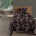 SOLEIL D'OCRE Parure housse de couette Flowers - 140 x 200 cm - En coton 57 Fils - Noir