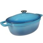 Cocotte en Fonte Émaillée VeoHome Ovale bleue 6L, ø 32cm, Faitout Ultra Résistant, Marmite Compatible Induction-Gaz-Four