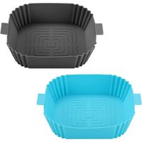 2 paniers en silicone réutilisables, panier en silicone pour accessoires de friteuse (bleu + gris)