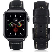 Bracelet en cuir véritable pour Apple Watch Band Series 8/7/6/5/4/3/2/1 noir Pour iWatch 42mm ou 44mm/45mm/49mm
