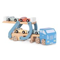 Beeloom - lalatruck - camion Montessori en bois, avec remorque et deux étages, jouet a pousser, comprend 4 voitures.