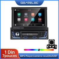 GEARELEC Autoradio 7 Pouces avec 12 LED Caméra  Écran Rétractable Lecteur Mp5 Récepteur FM Appel Mains Libres Bluetooth