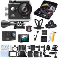 Caméra Sport Action pro étanche Letouch 4K WiFi 1080P 12MP + Accessoires Noir