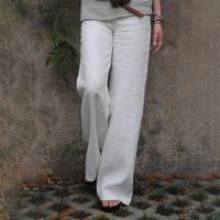 Pantalons décontractés en coton et lin pour femmes blanc