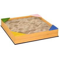 Bac à sable carré en bois pour enfants 4 assises en coin et film protection 109 x 109 x 19,8 cm bois naturel 109x109x19cm Beige