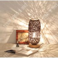 TD® Bois rotin Ficelles billes lumières Lampe de table Chambre Accueil Art Décor Bureau Lumière