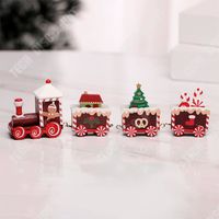 TD® Décorations de bureau de Noël, jouets en bois créatifs,produits en bois de train à quatre sections,cadeaux d'assemblage de
