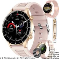 Montre Connectée Femme XTRADITECH Extra Fine Épaisseur 9mm Alliage Ronde 1,3"Rose Doré Langage Simple 2 Boutons 1 Raccourci à Sport