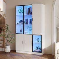 Vitrine En Verre Porte Armoire Vitrée Led Bibliothèque Multistorage Pour Collection Chambre Salon Bureau Armoire Porte Verre Cadre Aluminium