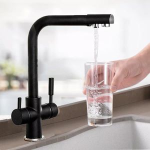 Robinet De Cuisine 3 Voies Pivotant - Pour Osmoseur Et Eau Chaude/froide, Laiton, Couleur Avoine, Installation Sur évier