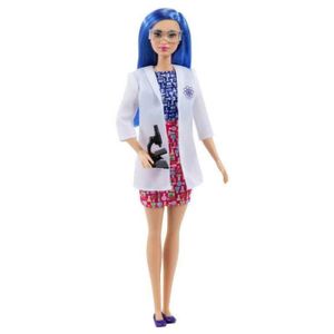 EXPÉRIENCE SCIENTIFIQUE Poupée Barbie Scientifique - Barbie - Poupée avec chevelure bleue - Robe chimie - Microscope