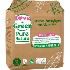 COUCHE Couches D apprentissage Jetables - Love & Green Culottes Écologiques Non Blanchies – Certifiées Ecolabel Taille 5 (12 À 18 Kilos) X