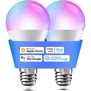 AMPOULE INTELLIGENTE Ampoule LED Connectée, Ampoule WiFi E27 Compatible avec Apple HomeKit, Alexa et Google Home, RGBCW Ampoule Intelligente Mult.[Y362]