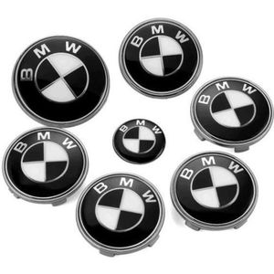 INSIGNE MARQUE AUTO KIT 7 Badge LOGO Embleme BMW Noir Gris Capot 82mm 