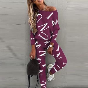 Ensemble de vêtements Sportswear,Lettre survêtement femmes Streetwear Pantalon Chandal Mujer Ensemble Pyjama Femme Joggers deux pièces - Type Purple