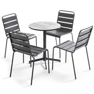 Ensemble table et chaise de jardin Ensemble de jardin - OVIALA - Table ronde + 4 chai