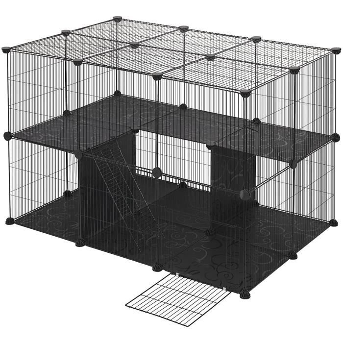 EUGAD Enclos Modulable Extérieur avec 29 Panneaux DIY, Cage Lapin pour  Petits Animaux avec Porte Escalier, Parc pour Cobaye Chat, Métal, PP, Noir,  105x70x70 cm : : Animalerie