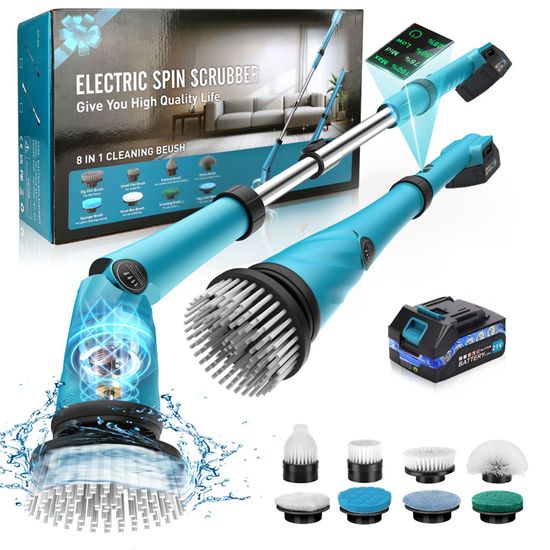 Brosse électrique Nettoyage - 8 Têtes Incluses - Puissante, étanche IPX7 - Pour Salle De Bain, Carrelage, Voiture - 13