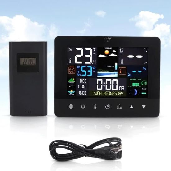 Station Météo Sans Fil Avec écran Couleur LCD Et Capteur Extérieur Sans Fil – Réveil Et Port USB – Prévisions Météo Précises, Température Et Taux D' Humidité - Et Votre Maison Devient Une