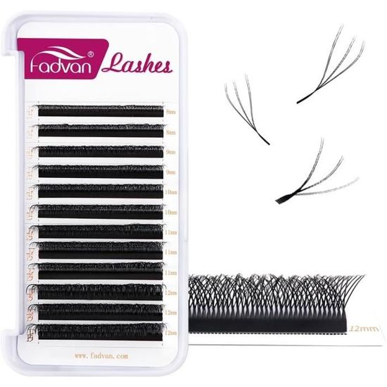 Extension de Cils Double 3D W Prefait Cils Bouquet 0.07D Curl Mixed 812mm Faux Cils en Soie
