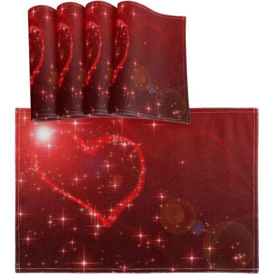 Sets De Table Noël Lavables Lin - Lot De 4, 32x45 Cm, Motif Dahlia Rouge, Anti-Taches