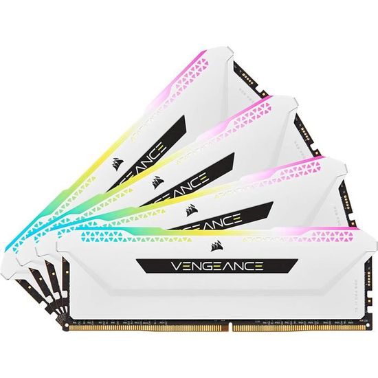 CORSAIR Mémoire PC DDR4 - VENGEANCE RGB PRO SL 32Go (4x8Go) - 3200Mhz - CAS 16 - White (CMH32GX4M4E3200C16W)