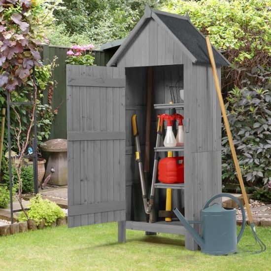 Armoire cabane de jardin en bois gris Cdiscount Jardin