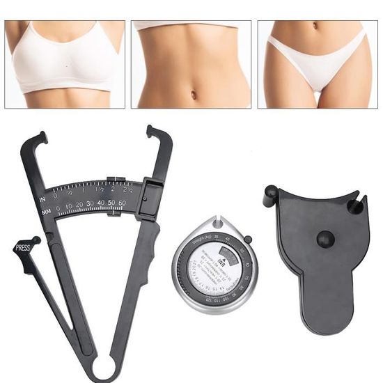 Mètre ruban et étrier de peau pour corps – Ensemble de 4 pièces – Analyseur de graisse corporelle et outil de mesure IMC, blanc