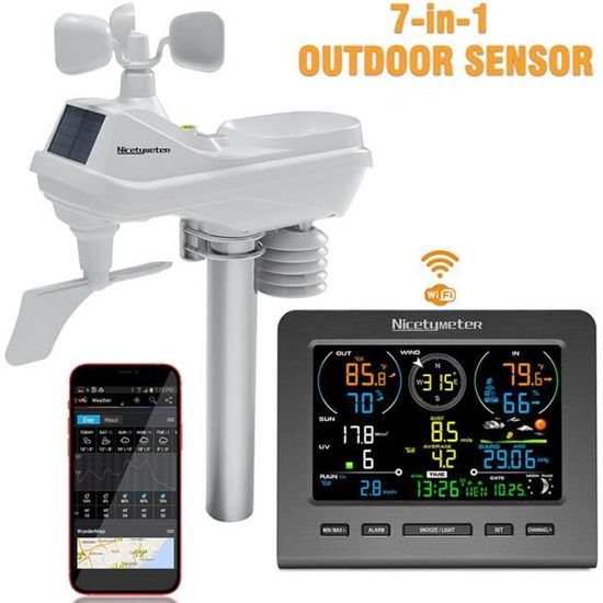 Station Météo Wifi Professionnelle Avec Capteur Extérieur, Système De