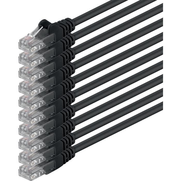 Câble Ethernet RJ45 Cat5e Noir – 50 Mètres – Extérieur, Pour Box Internet, PC, TV, Consoles (Garantie à Vie)