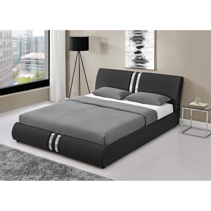 Doha Lit Adulte Contemporain Simili Noir Sommier Inclus L