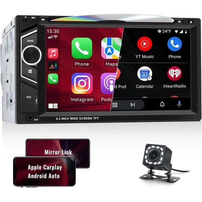 Autoradio 2 Din mit Apple Carplay avec Bluetooth 6,2 Pouces Écran